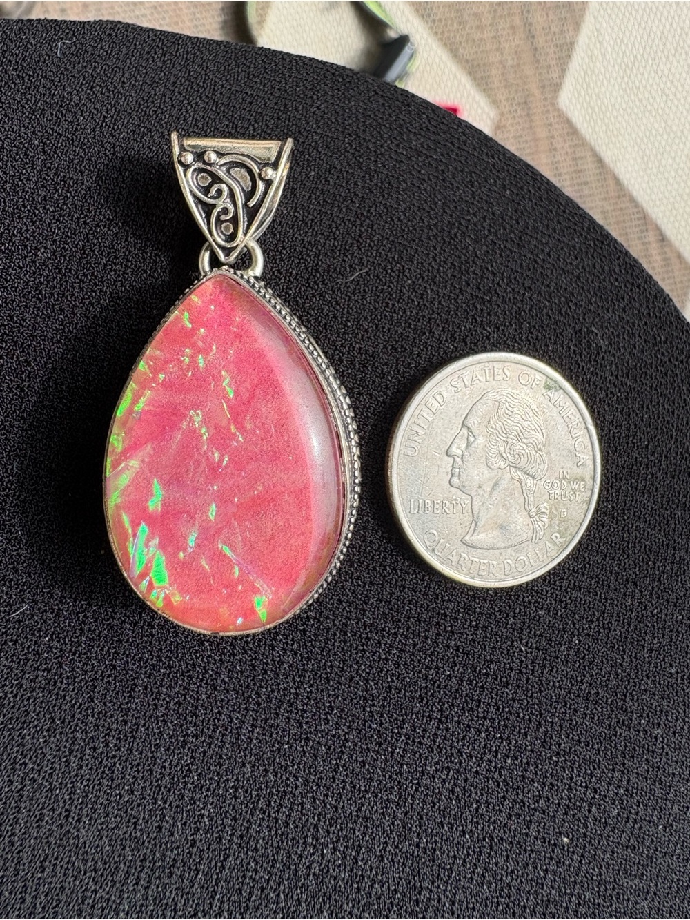 Vintage Sterling Silver Teardrop Triplet Fire Opal Pendant with Antique Bail